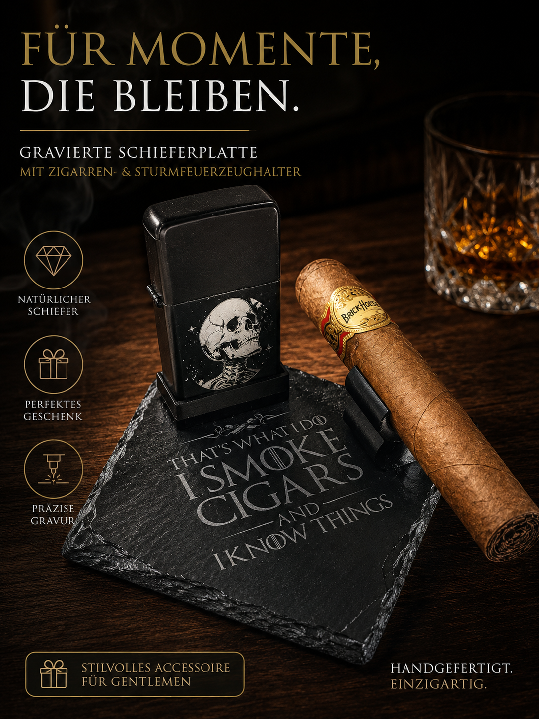 The Gentleman’s Ritual – Gravierte Schieferplatte mit Halterung