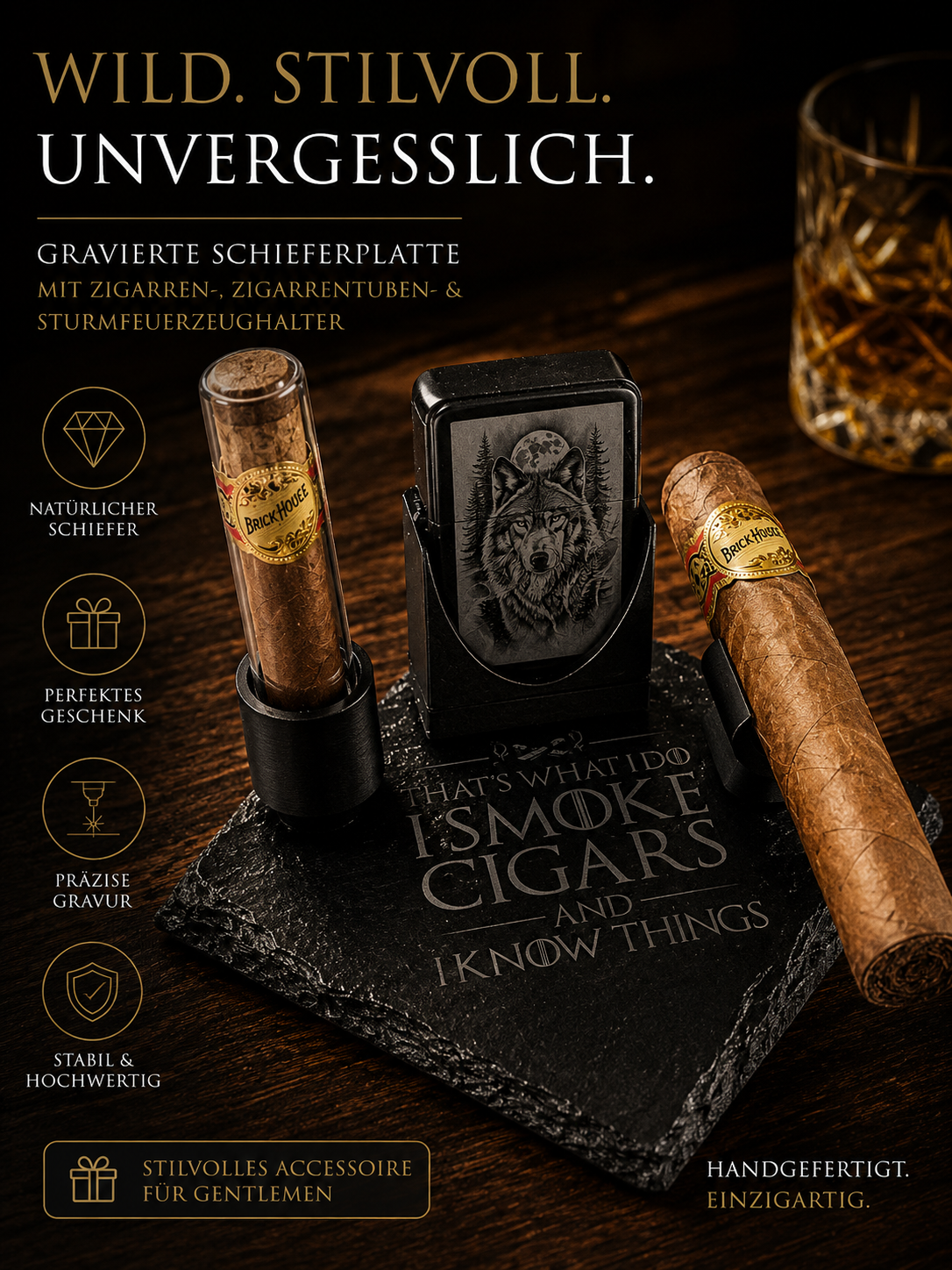 The Gentleman’s Ritual – Gravierte Schieferplatte mit Halterung